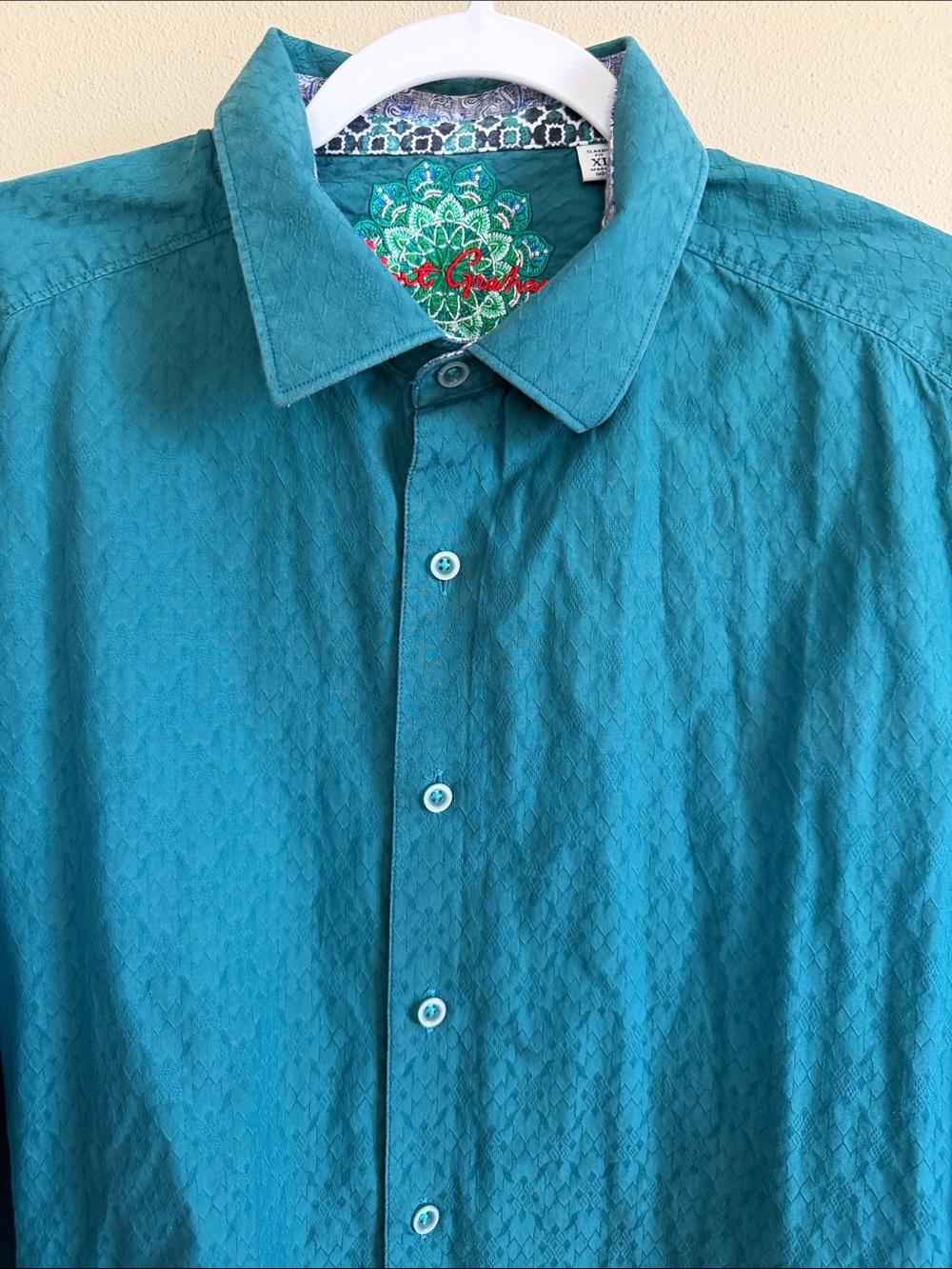 Robert Graham Mens XL Classic Fit Teal Jacquard Long Sleeve Button Down Shirt